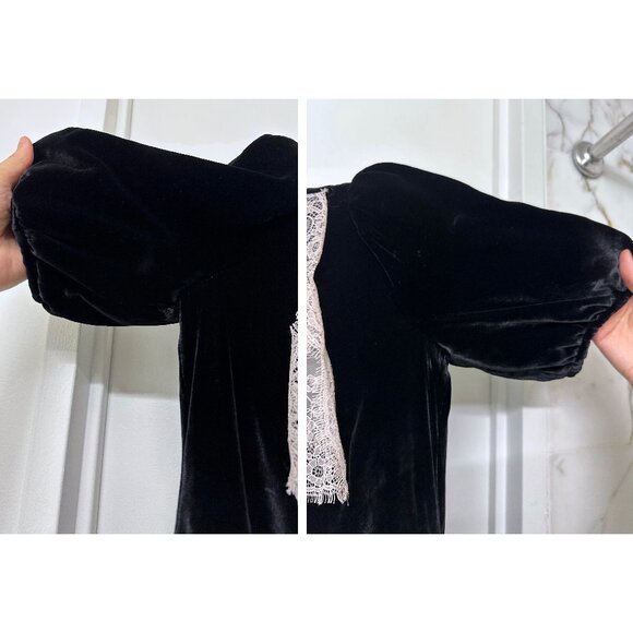 Saloni Cherie Bows Lace Velvet Mini Dress Black Pink Beaded Crystal US 6 - Picture 5 of 16